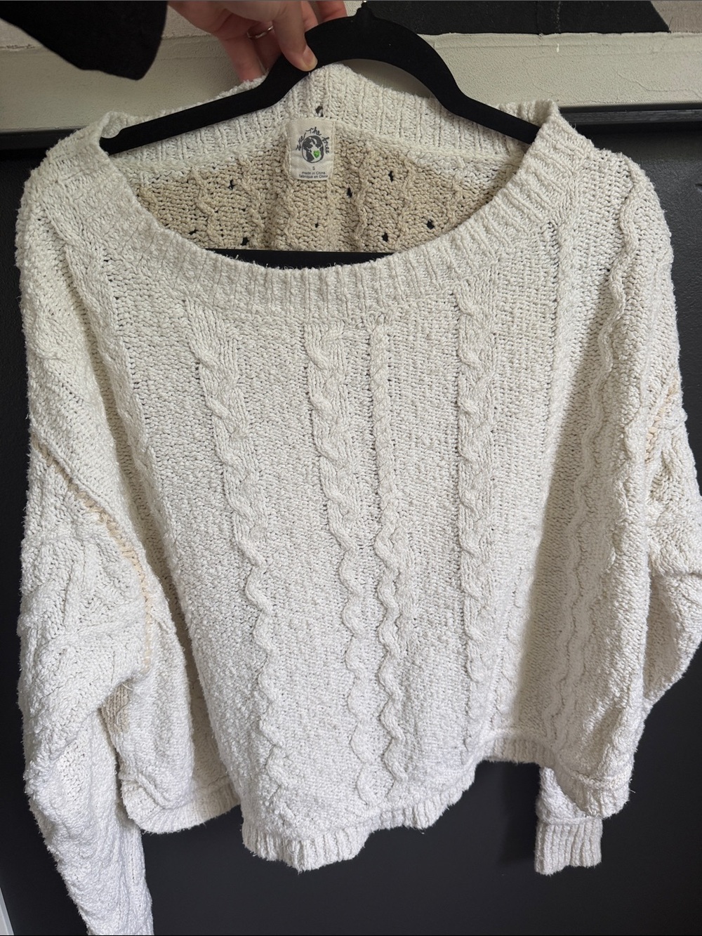 We The Free Cream Cable-Knit Scoop Neck Sweater
